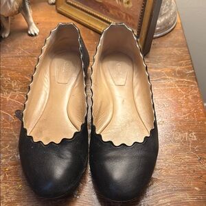 Chloe Black Scalloped Leather Loafers